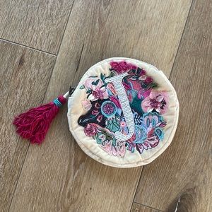 Anthropologie “J” cream velvet pouch